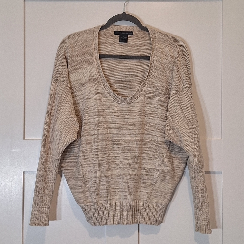 Calvin Klein Jeans 100% Cotton Stretch Oversized Sweater Cream Taupe Sz Medium